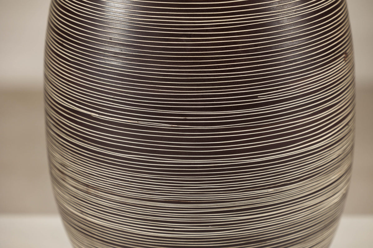 Large Brown-and-Cream Linear-Decorated Artisan Ceramic Vase, additional gallery view 12