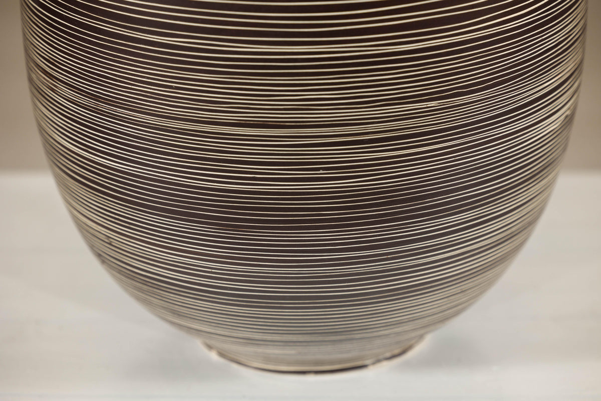 Large Brown-and-Cream Linear-Decorated Artisan Ceramic Vase, additional gallery view 13