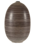 Large Brown-and-Cream Linear-Decorated Artisan Ceramic Vase, full object on a white background