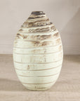 Large Cream-Glazed Artisan Ceramic Vase with Brown Bands, close-up detail