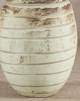 Large Cream-Glazed Artisan Ceramic Vase with Brown Bands, top detail