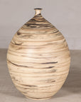 Large cream and brown glazed artisan ceramic floor vase, alternate full object view