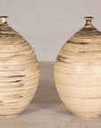 Large cream and brown glazed artisan ceramic floor vase, cream and brown banding detail