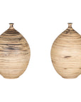 Large cream and brown glazed artisan ceramic floor vase, paired full view on a white background