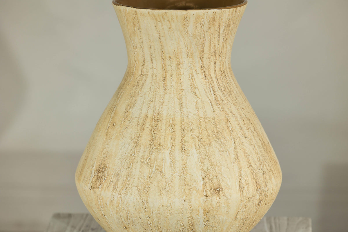 Artisan Ceramic Vase with Textured Drip Glaze and Flared Neck, close-up detail