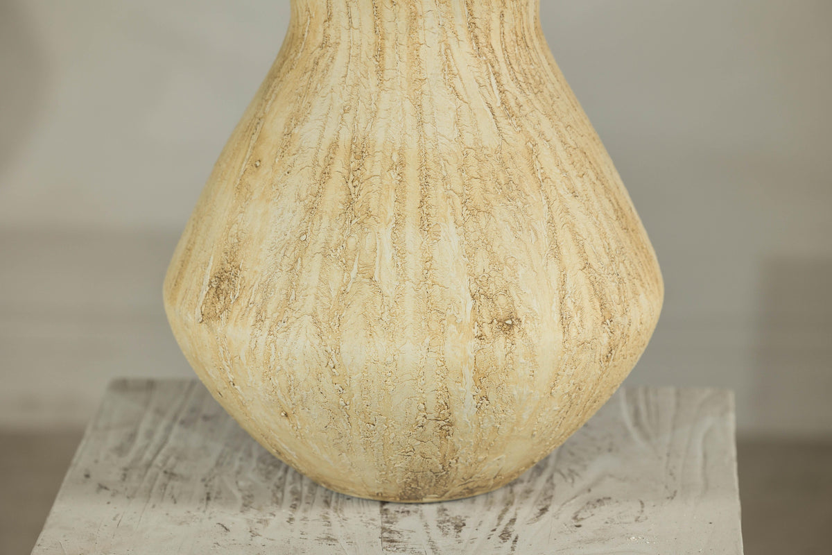 Artisan Ceramic Vase with Textured Drip Glaze and Flared Neck, base detail