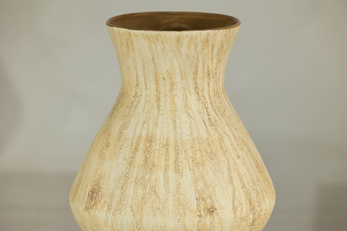 Artisan Ceramic Vase with Textured Drip Glaze and Flared Neck, top detail