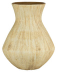 Beige handcrafted ceramic vase with textured drip glaze and flared neck.