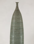 Tall Green-Glazed Artisan Ceramic Vase with Ribbed Body, construction detail