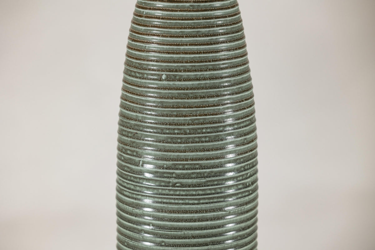 Tall Green-Glazed Artisan Ceramic Vase with Ribbed Body, additional gallery view 13