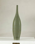 Tall Ribbed Green-Glazed Artisan Ceramic Vase, construction detail
