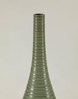 Tall Ribbed Green-Glazed Artisan Ceramic Vase, close-up detail