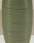 Tall Ribbed Green-Glazed Artisan Ceramic Vase, top detail