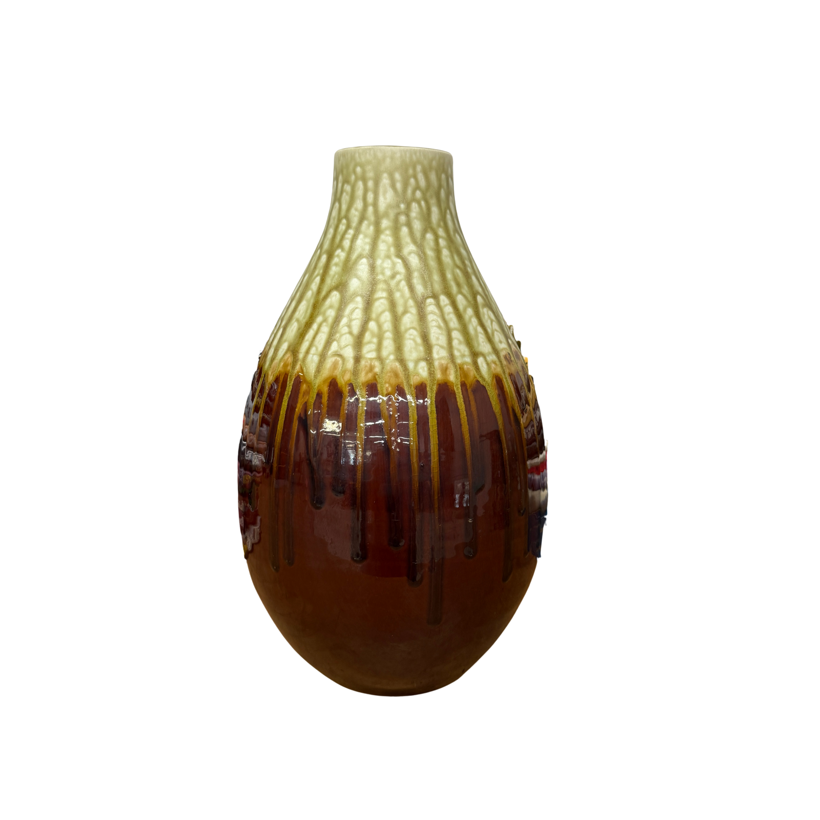 Amber Brown Vase with Cream and Gold Drip Glaze Finish, SKU , image 1