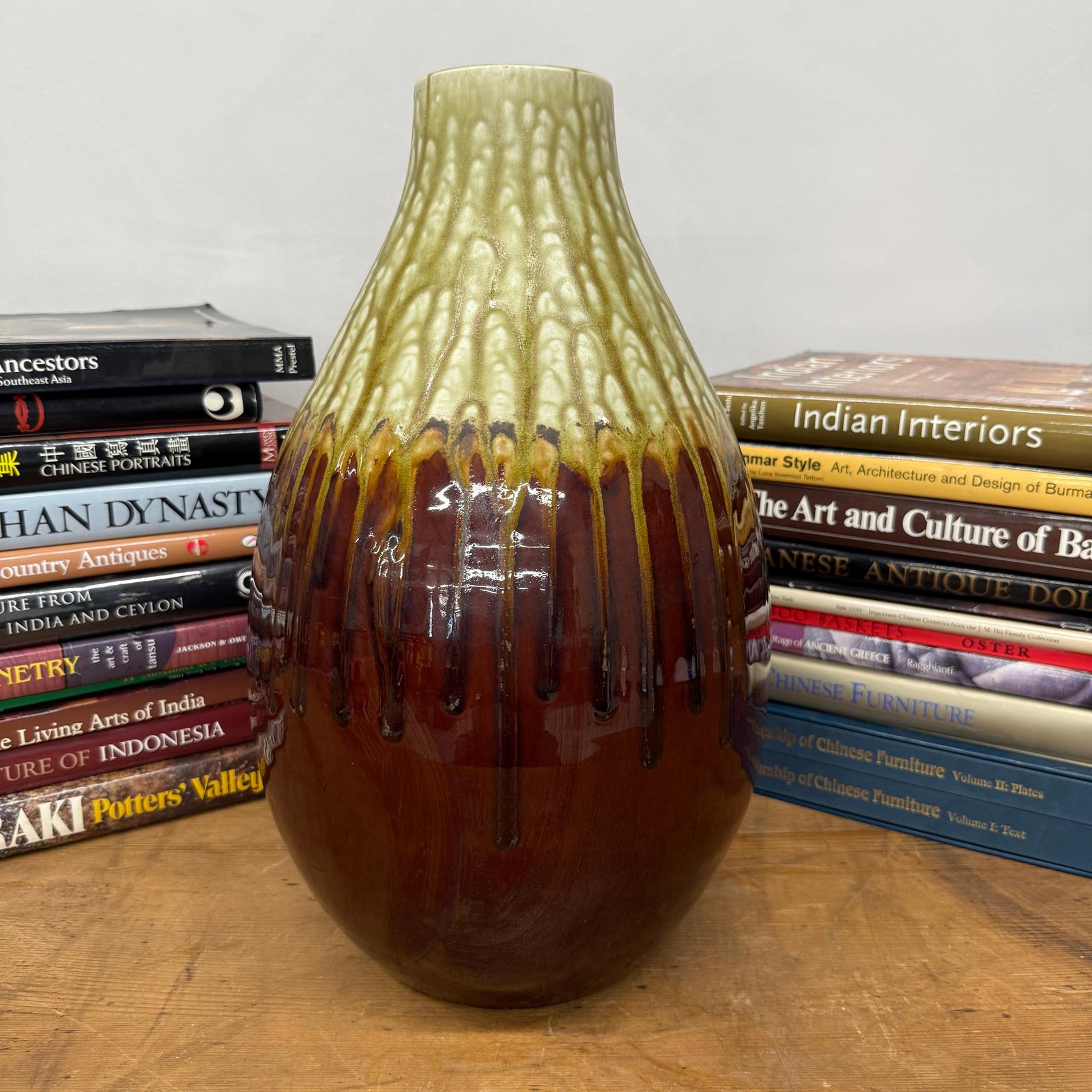Amber Brown Vase with Cream and Gold Drip Glaze Finish, SKU , image 2