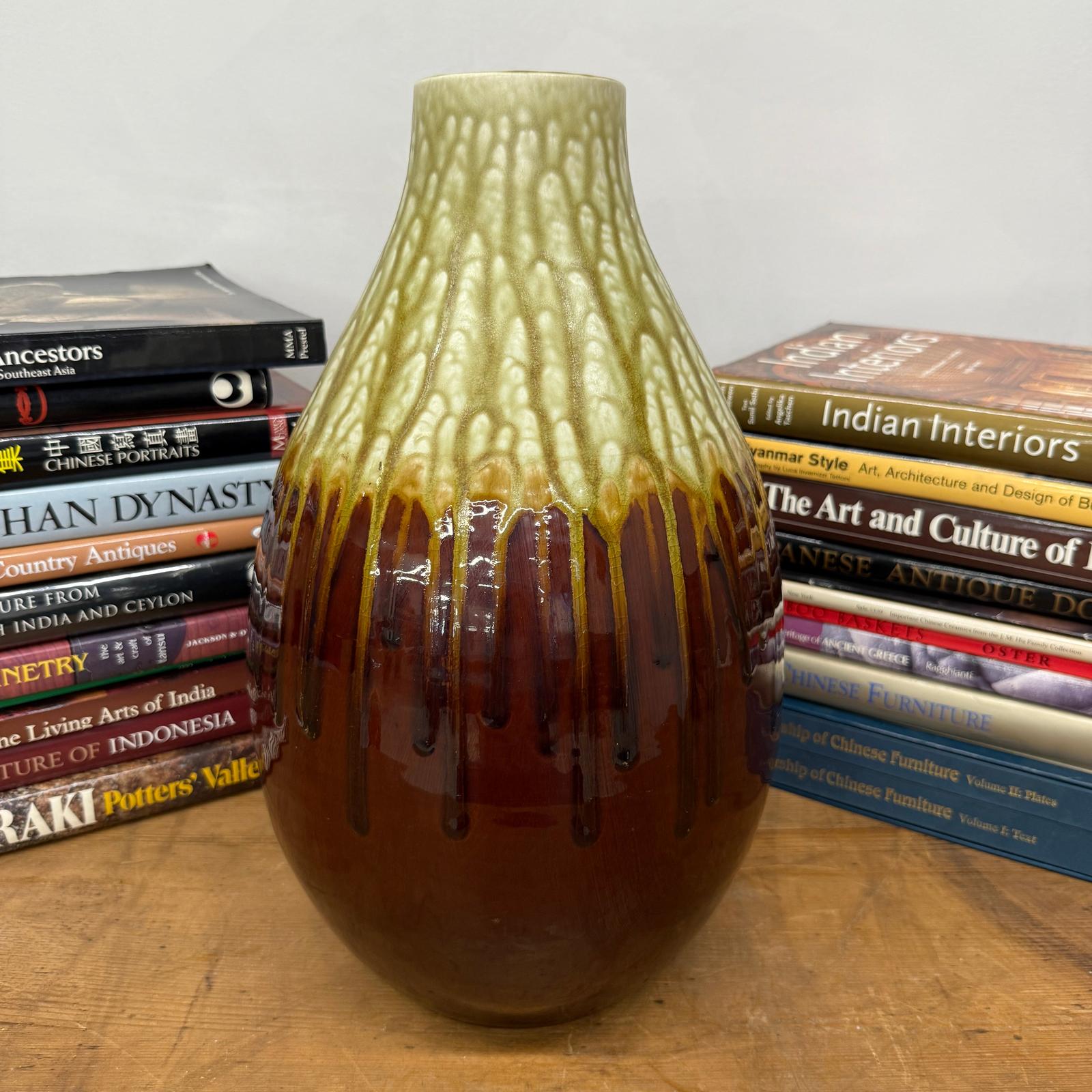 Amber Brown Vase with Cream and Gold Drip Glaze Finish, SKU , image 4