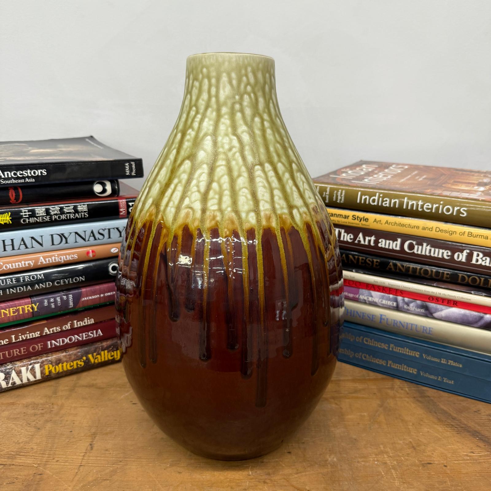 Amber Brown Vase with Cream and Gold Drip Glaze Finish, SKU , image 5