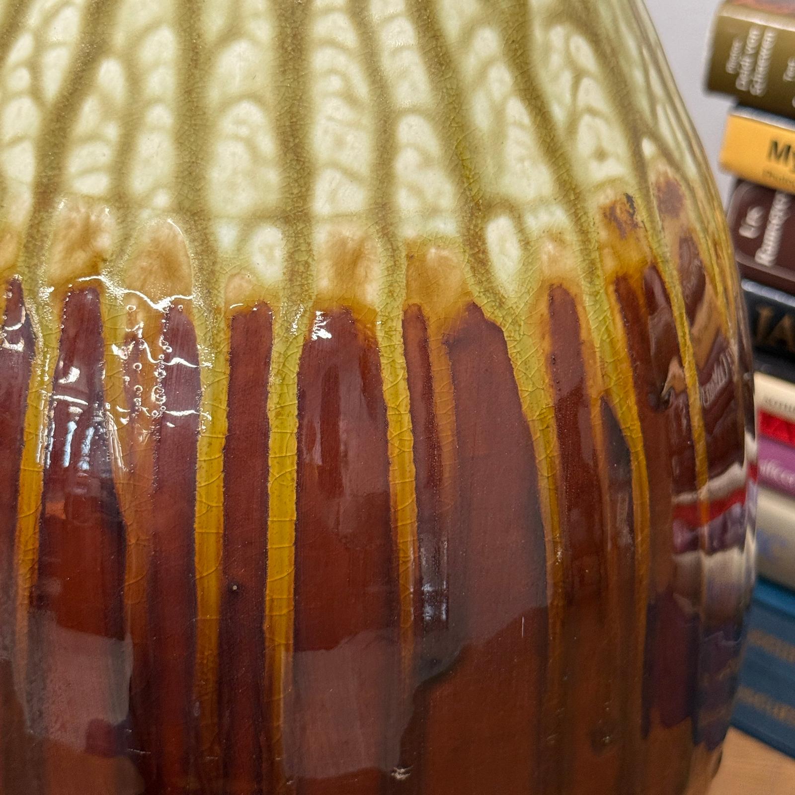 Amber Brown Vase with Cream and Gold Drip Glaze Finish, SKU , image 6