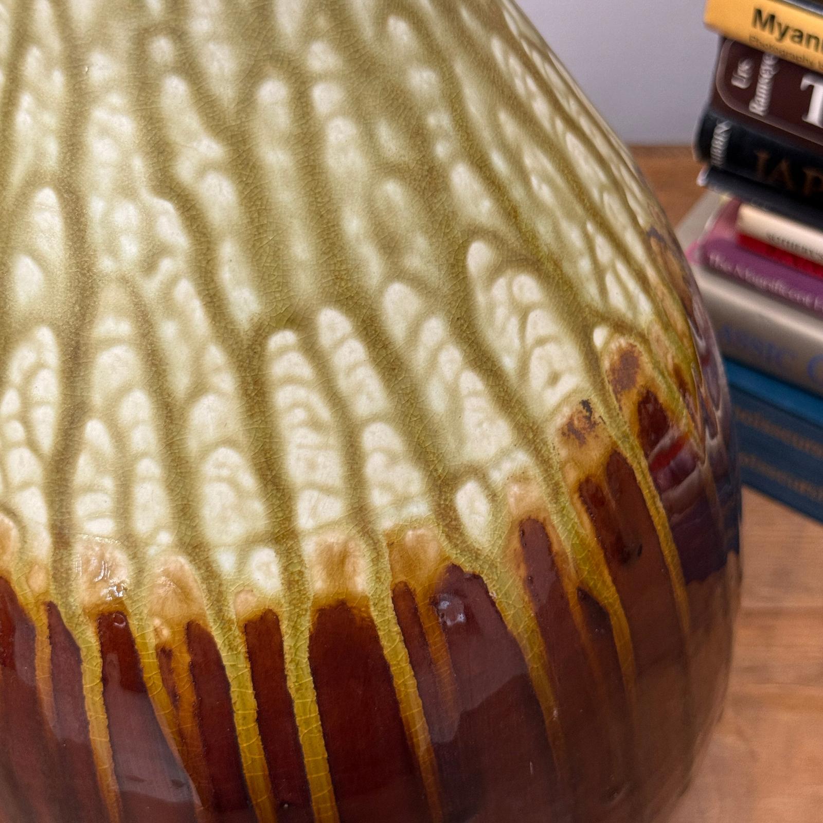 Amber Brown Vase with Cream and Gold Drip Glaze Finish, SKU , image 8