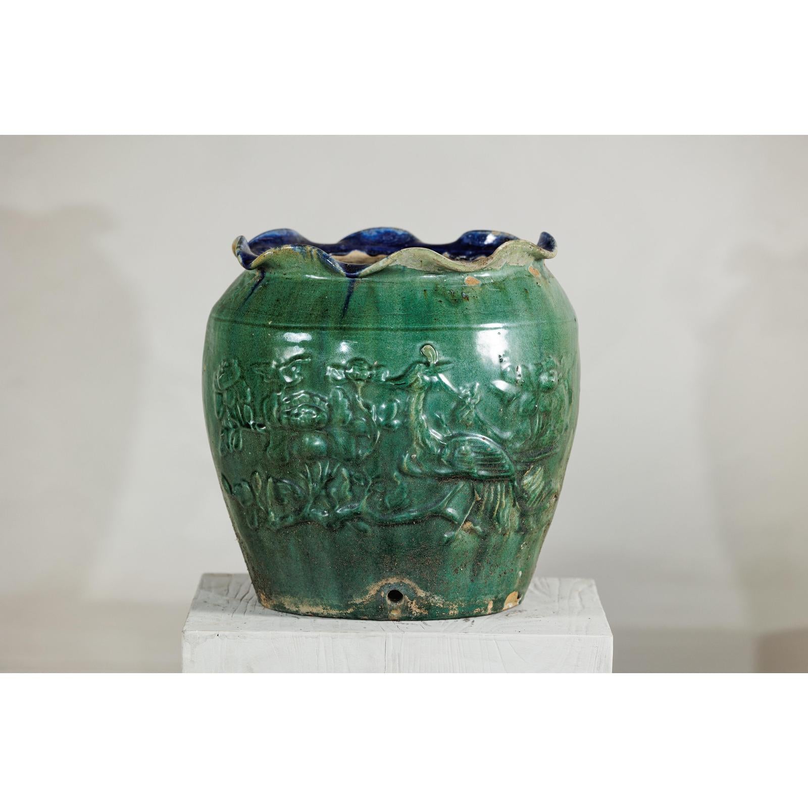 Antique Annamese Green-Glazed Planter with Scalloped Rim and Phoenix Motif-10. Asian &amp; Chinese Furniture, Art, Antiques, Vintage Home Décor for sale at FEA Home