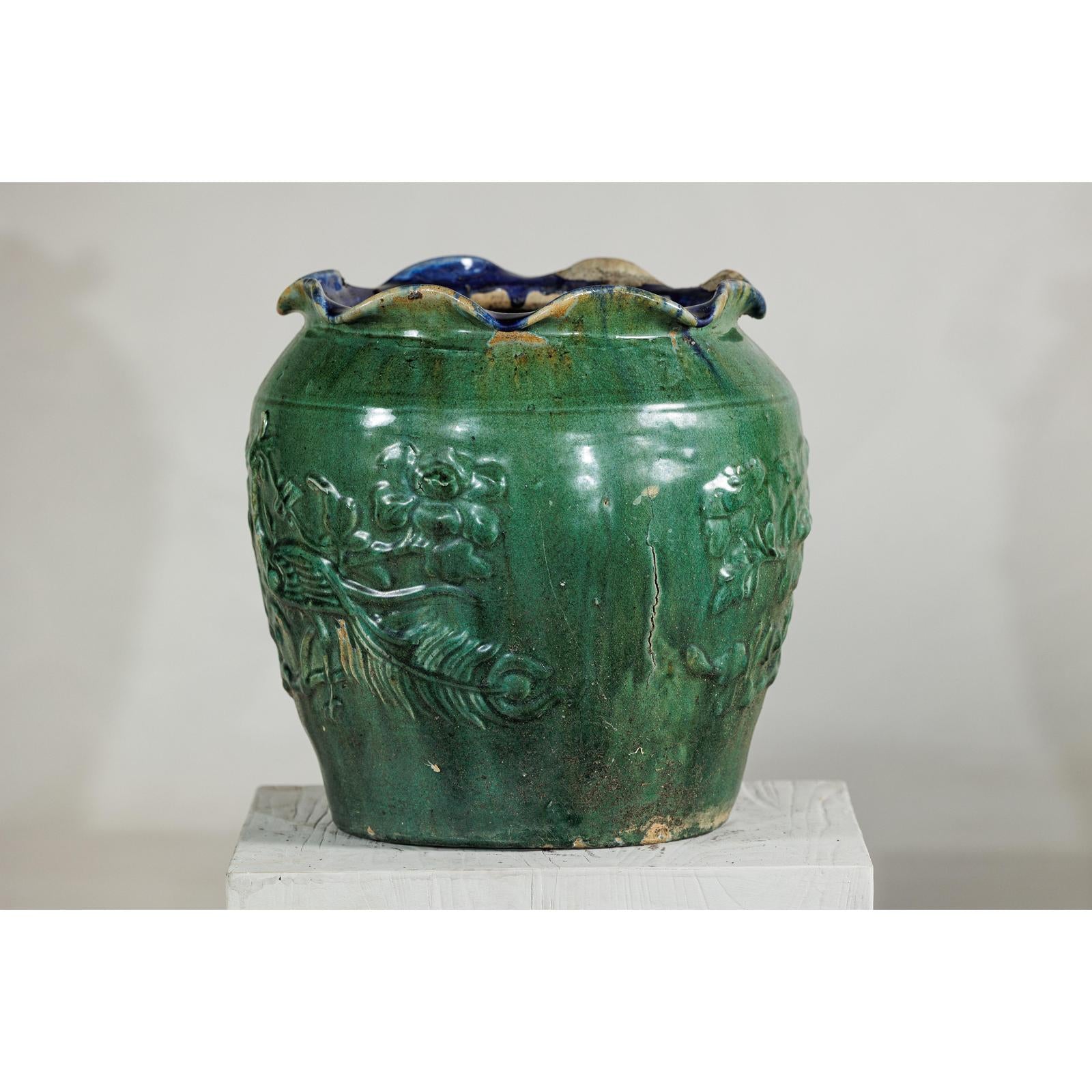 Antique Annamese Green-Glazed Planter with Scalloped Rim and Phoenix Motif-11. Asian &amp; Chinese Furniture, Art, Antiques, Vintage Home Décor for sale at FEA Home