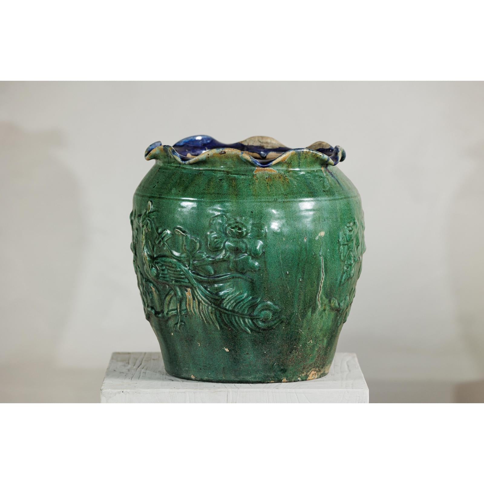 Antique Annamese Green-Glazed Planter with Scalloped Rim and Phoenix Motif-14. Asian &amp; Chinese Furniture, Art, Antiques, Vintage Home Décor for sale at FEA Home