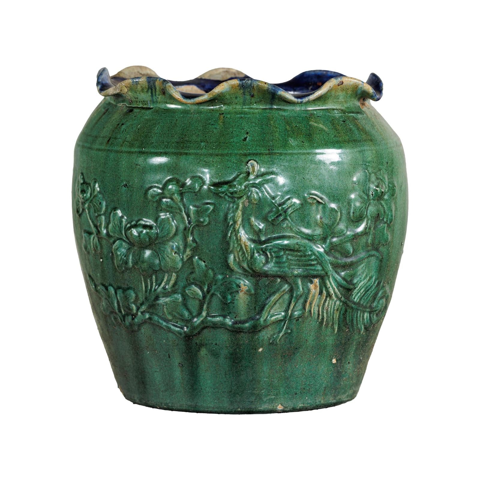 Antique Annamese Green-Glazed Planter with Scalloped Rim and Phoenix Motif-15. Asian &amp; Chinese Furniture, Art, Antiques, Vintage Home Décor for sale at FEA Home