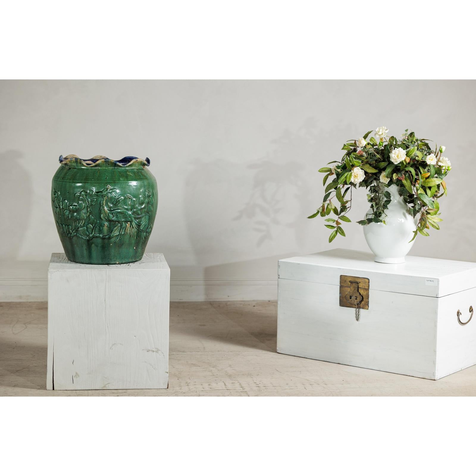Antique Annamese Green-Glazed Planter with Scalloped Rim and Phoenix Motif-2. Asian & Chinese Furniture, Art, Antiques, Vintage Home Décor for sale at FEA Home