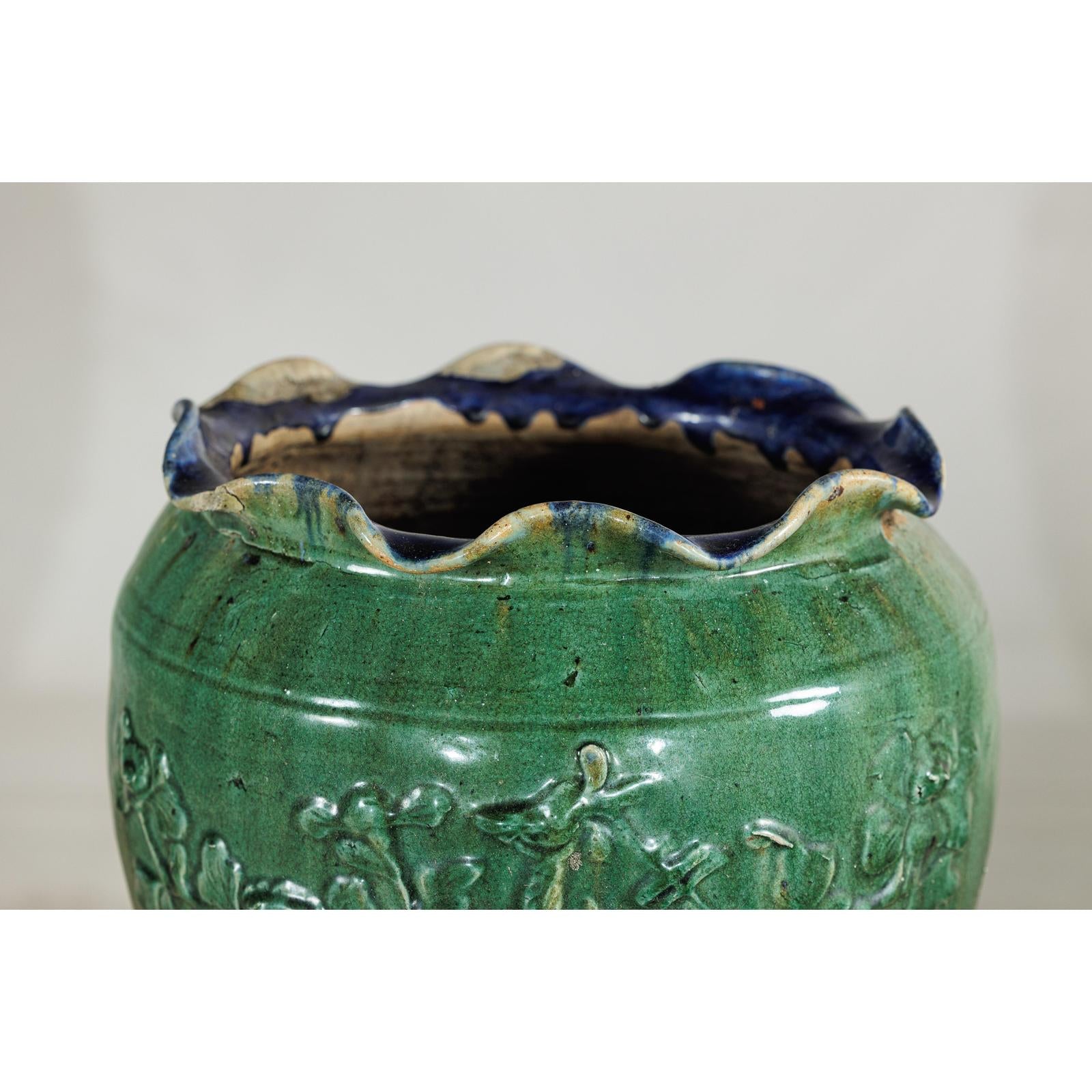 Antique Annamese Green-Glazed Planter with Scalloped Rim and Phoenix Motif-5. Asian &amp; Chinese Furniture, Art, Antiques, Vintage Home Décor for sale at FEA Home