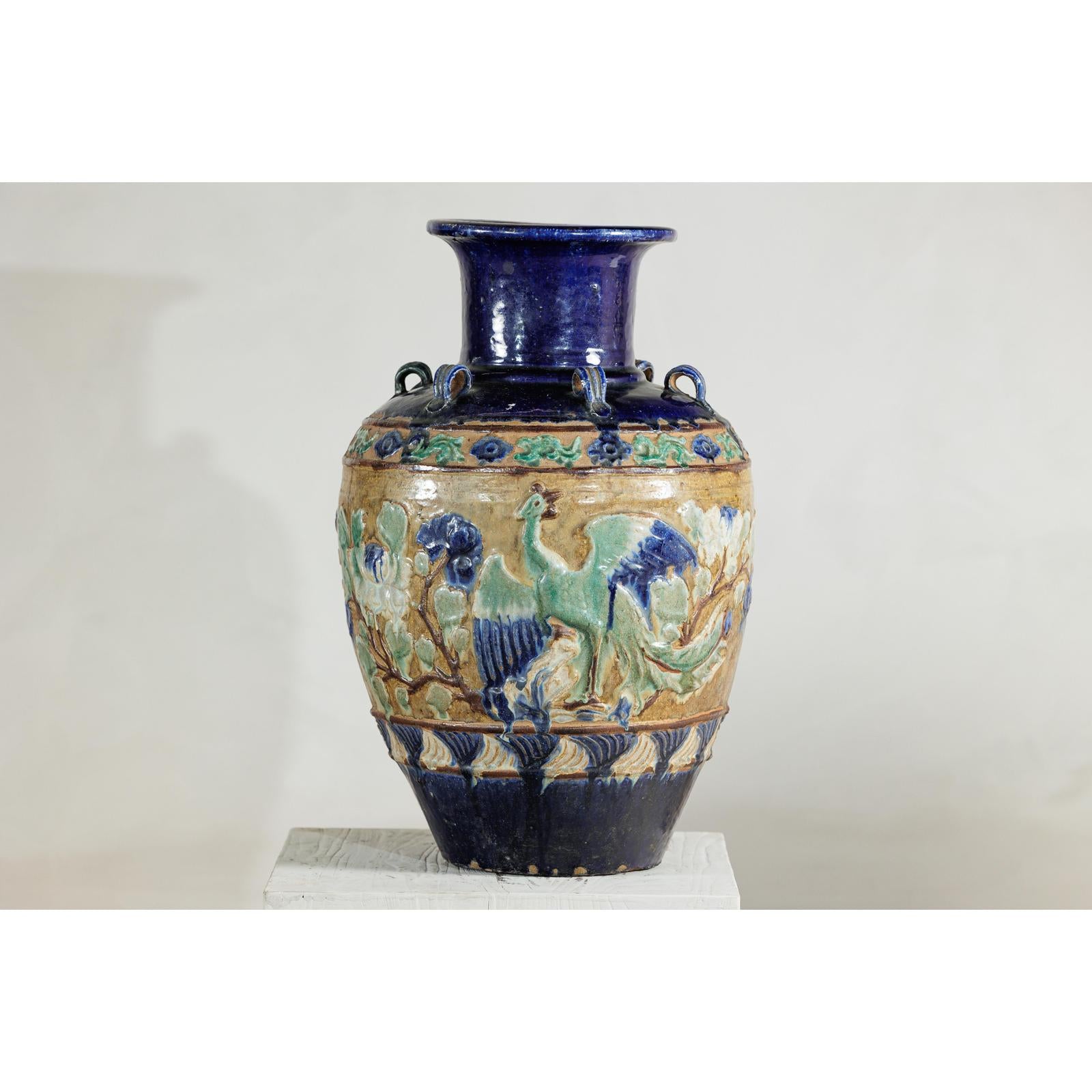 Antique Annamese Water Jar with Phoenix &amp; Floral Decor - image 10