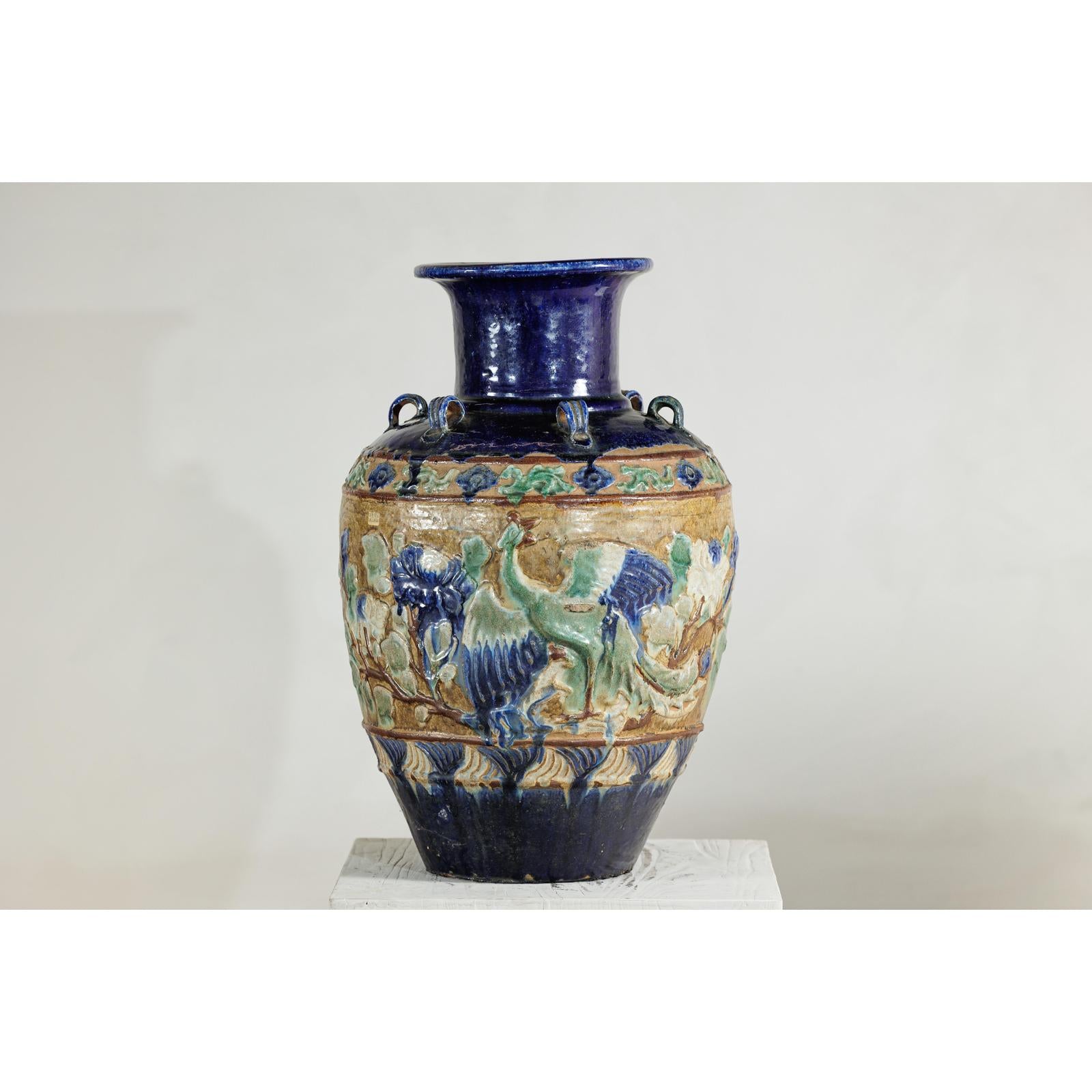 Antique Annamese Water Jar with Phoenix &amp; Floral Decor - image 2