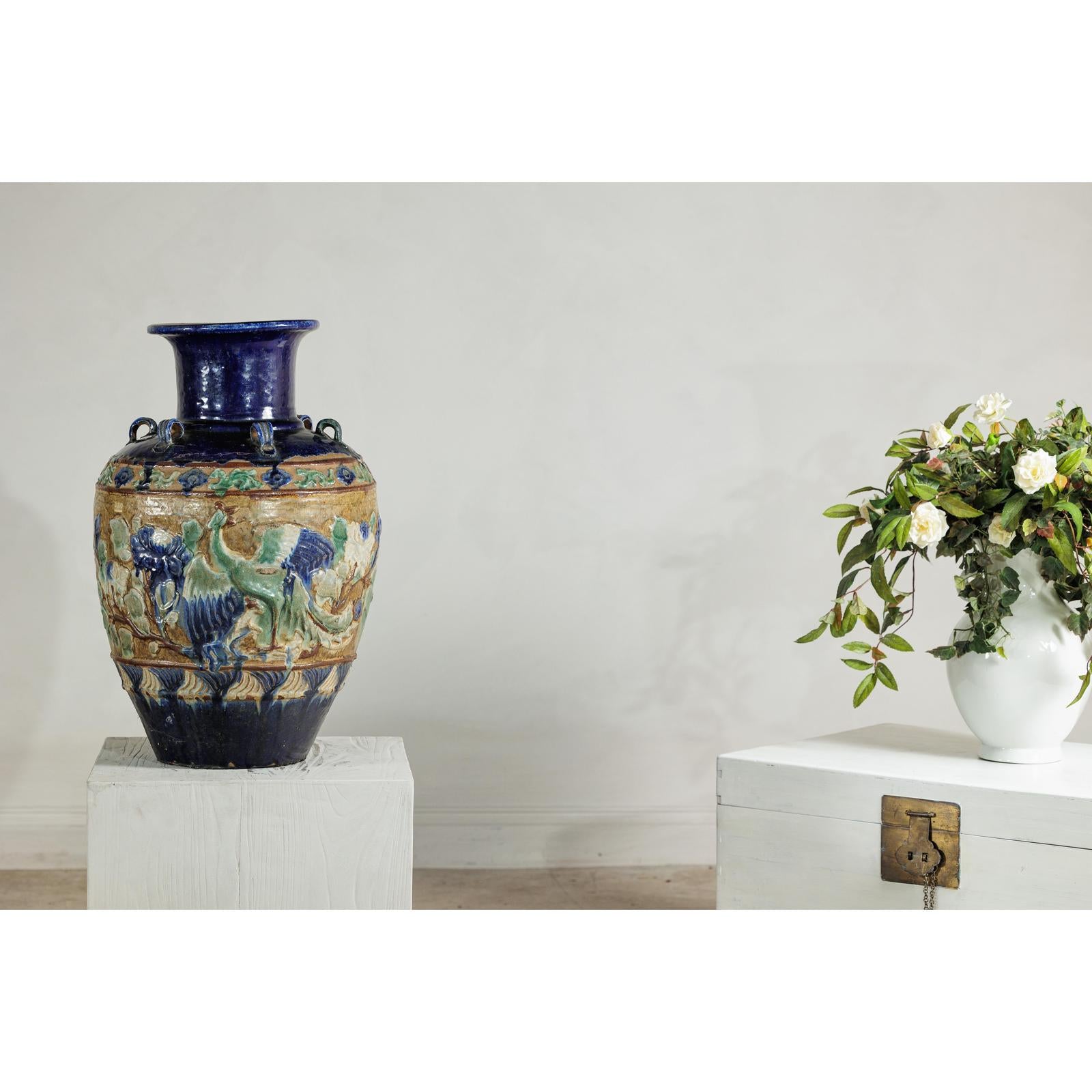 Antique Annamese Water Jar with Phoenix &amp; Floral Decor - image 3