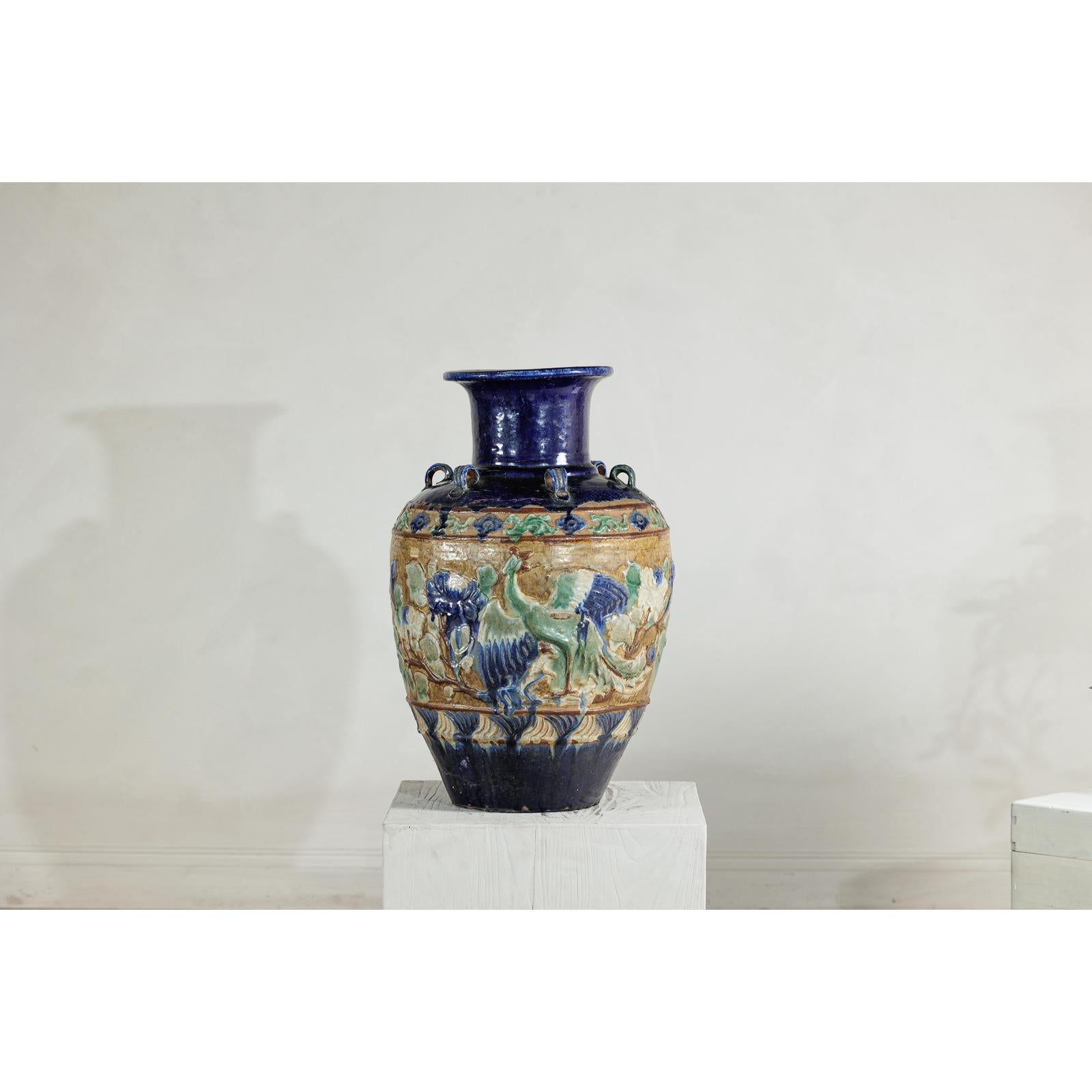 Antique Annamese Water Jar with Phoenix &amp; Floral Decor - image 4