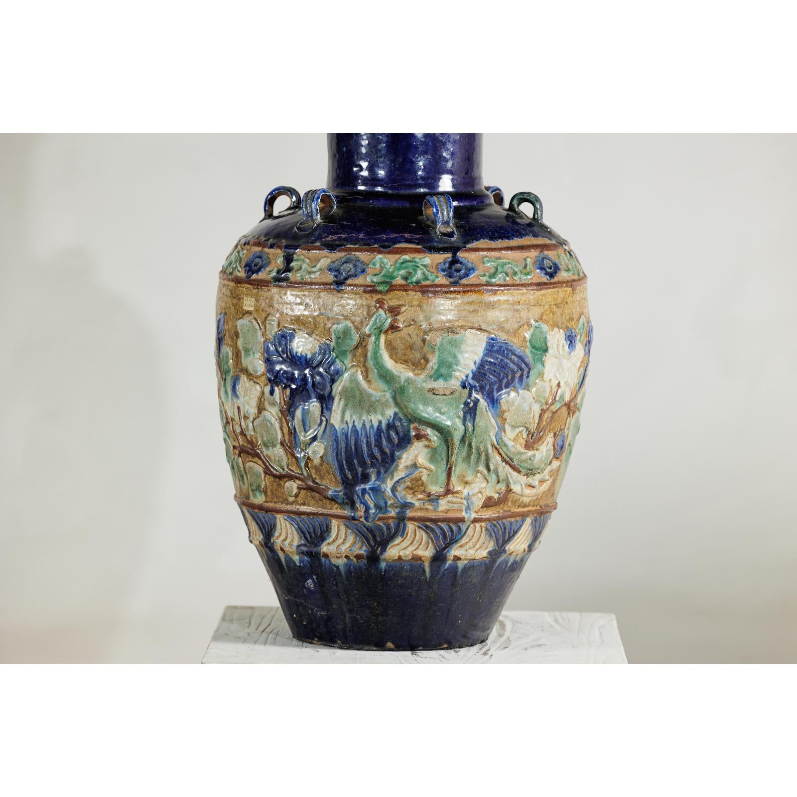 Antique Annamese Water Jar with Phoenix &amp; Floral Decor - image 7