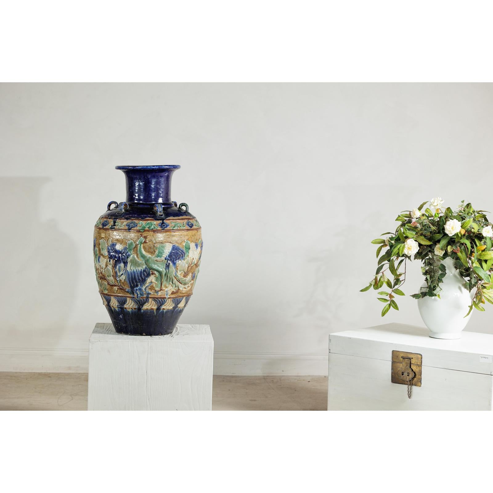 Antique Annamese Water Jar with Phoenix &amp; Floral Decor - image 8