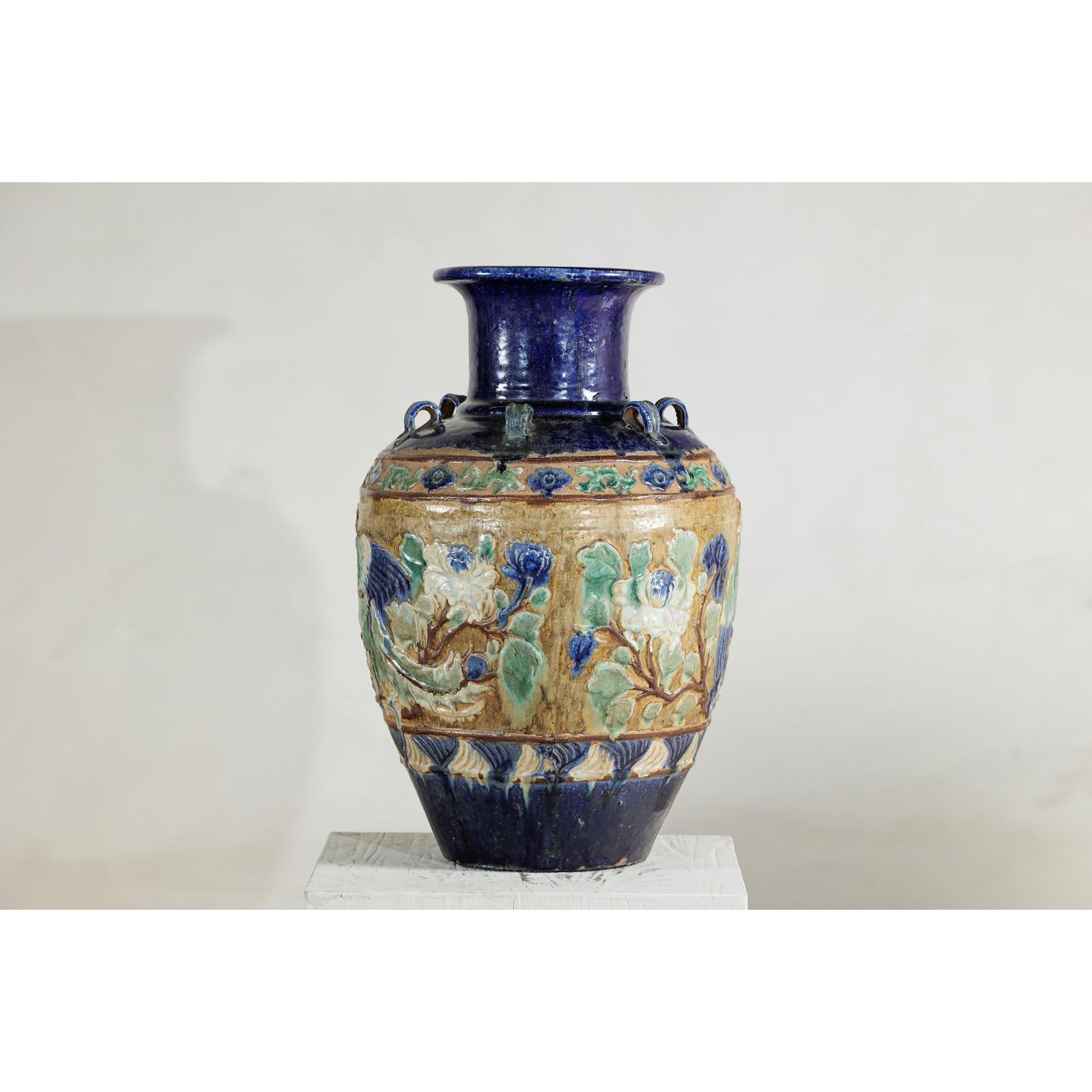 Antique Annamese Water Jar with Phoenix &amp; Floral Decor - image 9