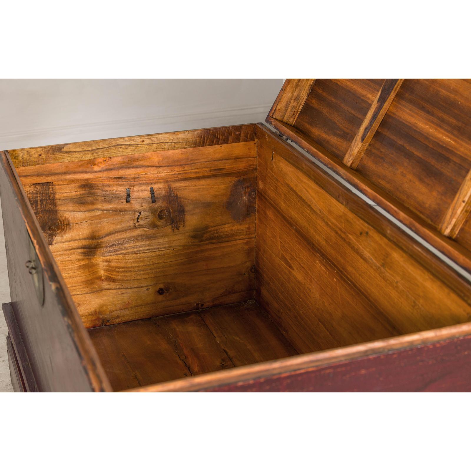 Antique Blanket Chest with Reddish-Brown Lacquer Finish