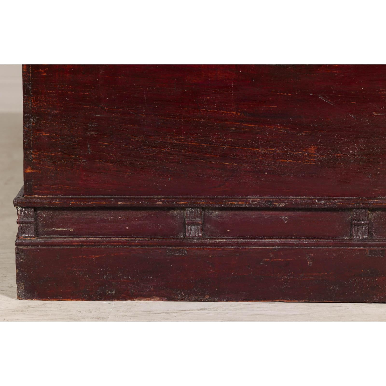 Antique Blanket Chest with Reddish-Brown Lacquer Finish