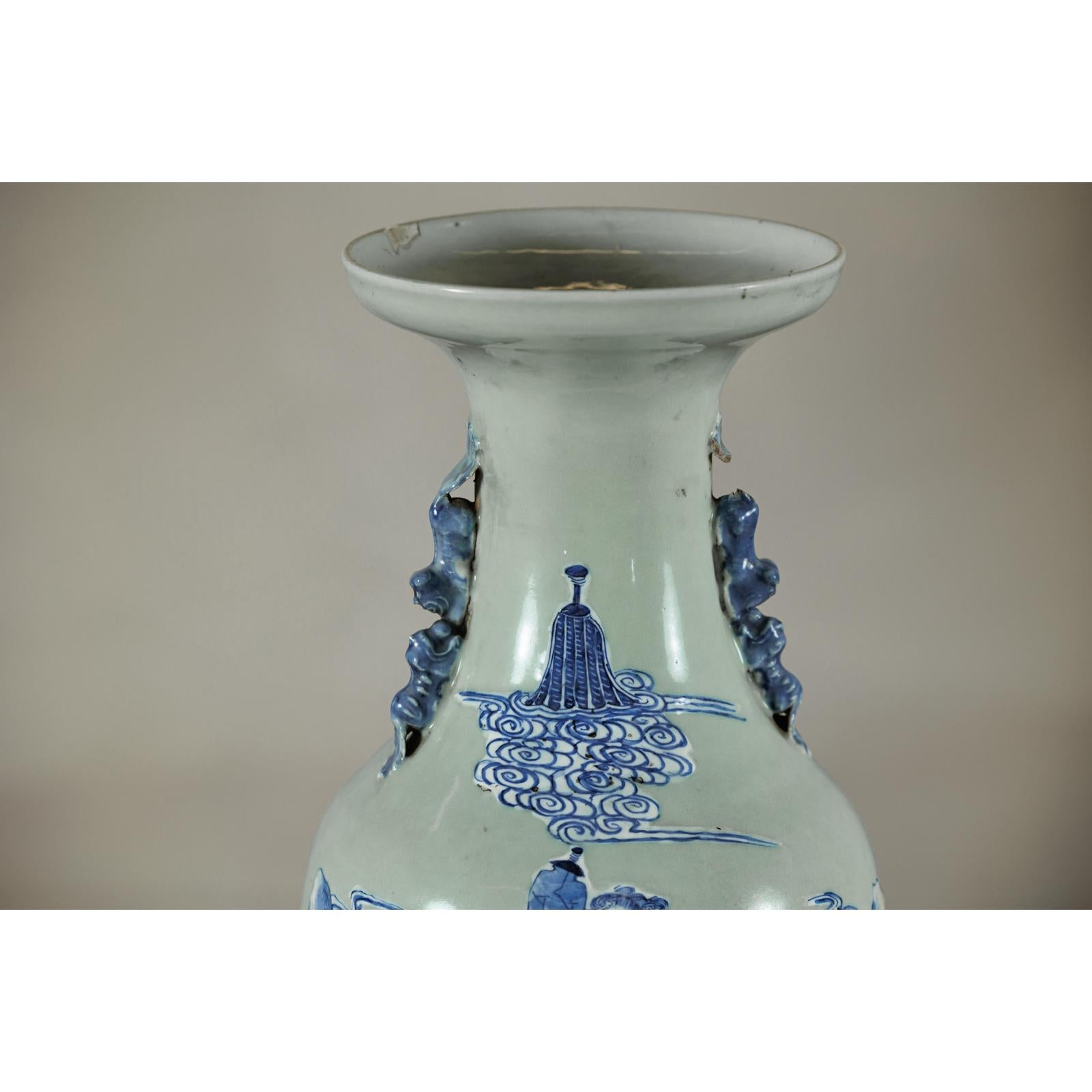 Antique Blue and White Vase with Soft Green Ground and Figural Scene-11. Asian &amp; Chinese Furniture, Art, Antiques, Vintage Home Décor for sale at FEA Home