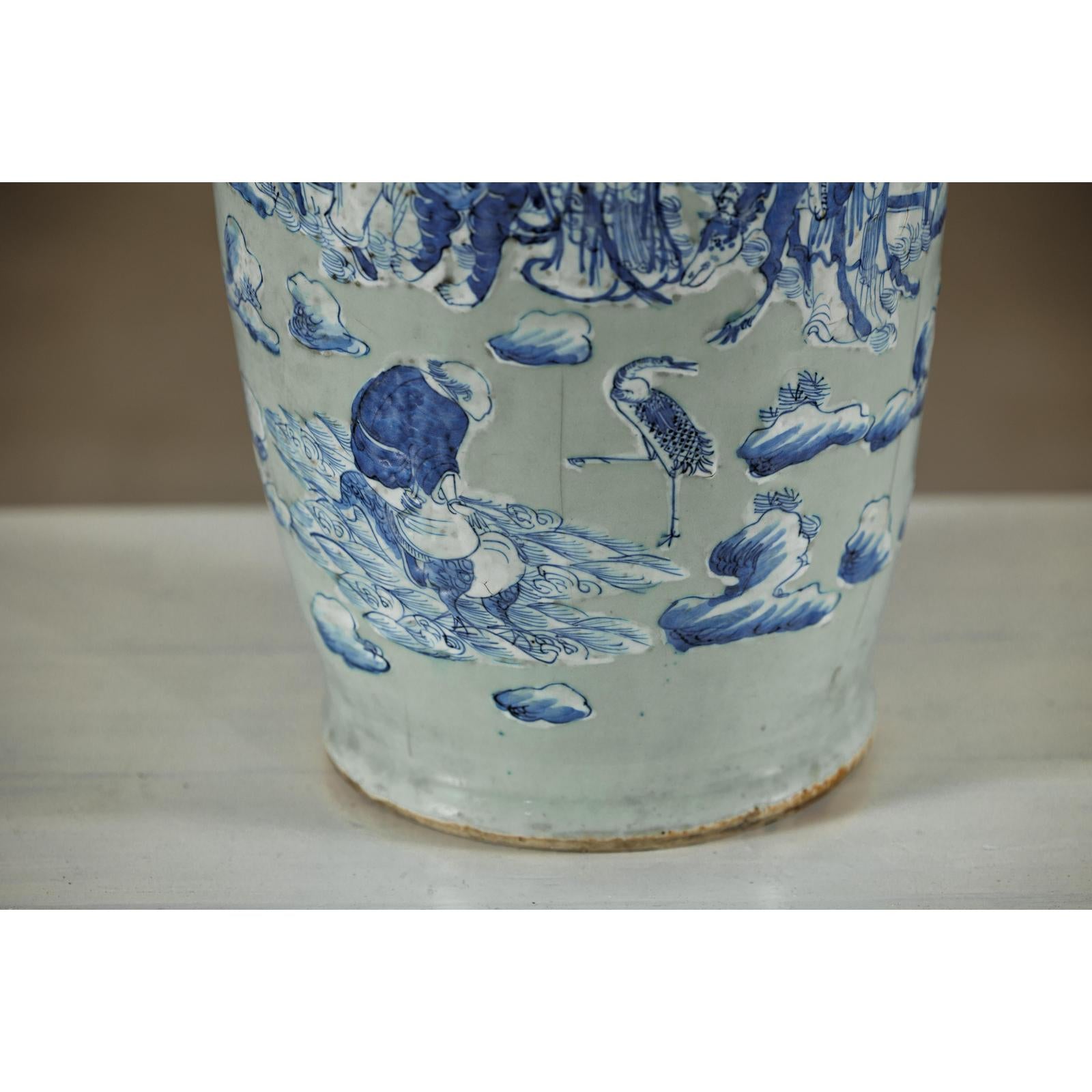 Antique Blue and White Vase with Soft Green Ground and Figural Scene-14. Asian &amp; Chinese Furniture, Art, Antiques, Vintage Home Décor for sale at FEA Home