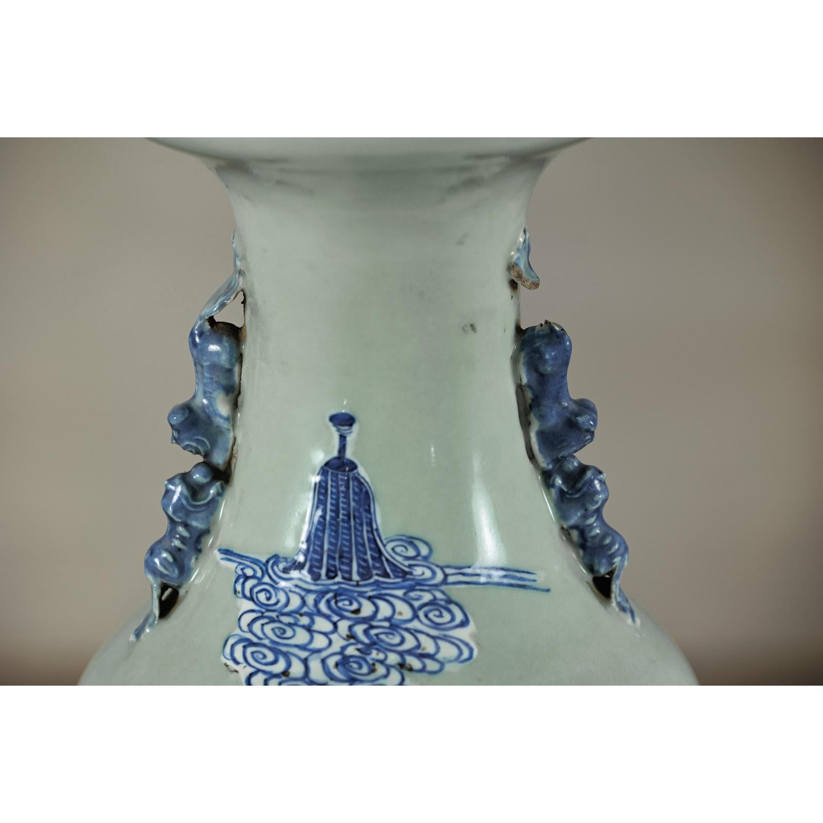 Antique Blue and White Vase with Soft Green Ground and Figural Scene-16. Asian &amp; Chinese Furniture, Art, Antiques, Vintage Home Décor for sale at FEA Home