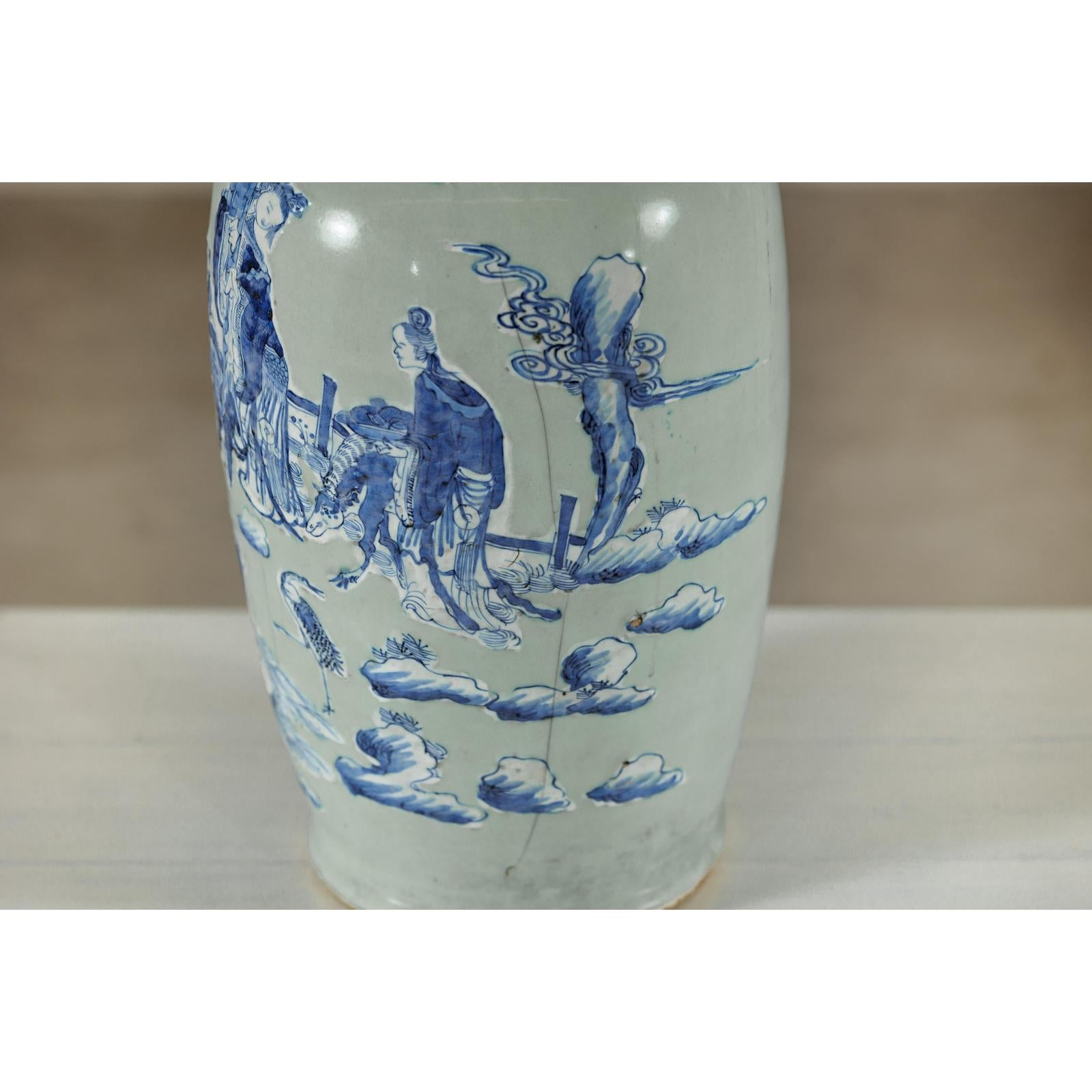 Antique Blue and White Vase with Soft Green Ground and Figural Scene-17. Asian &amp; Chinese Furniture, Art, Antiques, Vintage Home Décor for sale at FEA Home