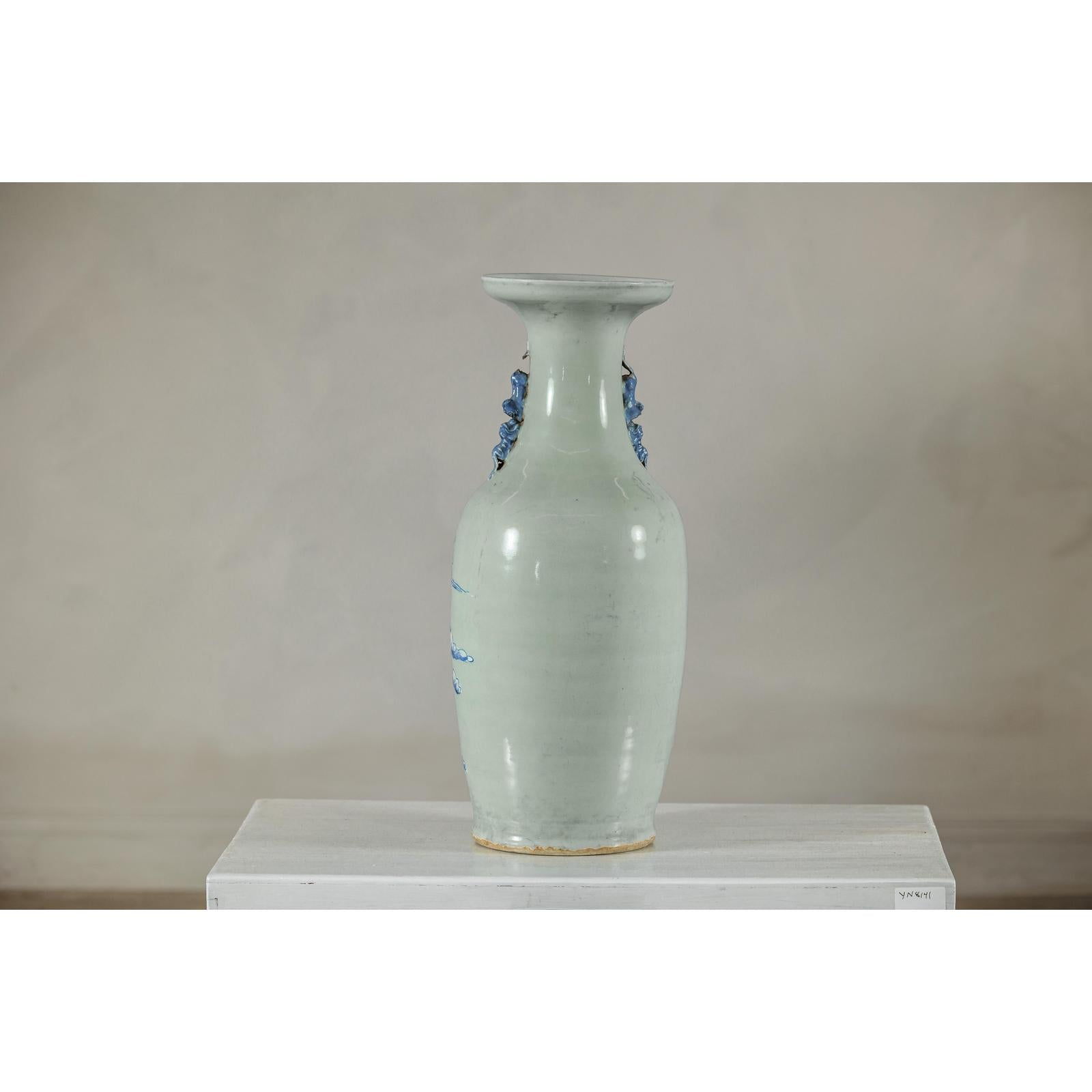 Antique Blue and White Vase with Soft Green Ground and Figural Scene-9. Asian &amp; Chinese Furniture, Art, Antiques, Vintage Home Décor for sale at FEA Home