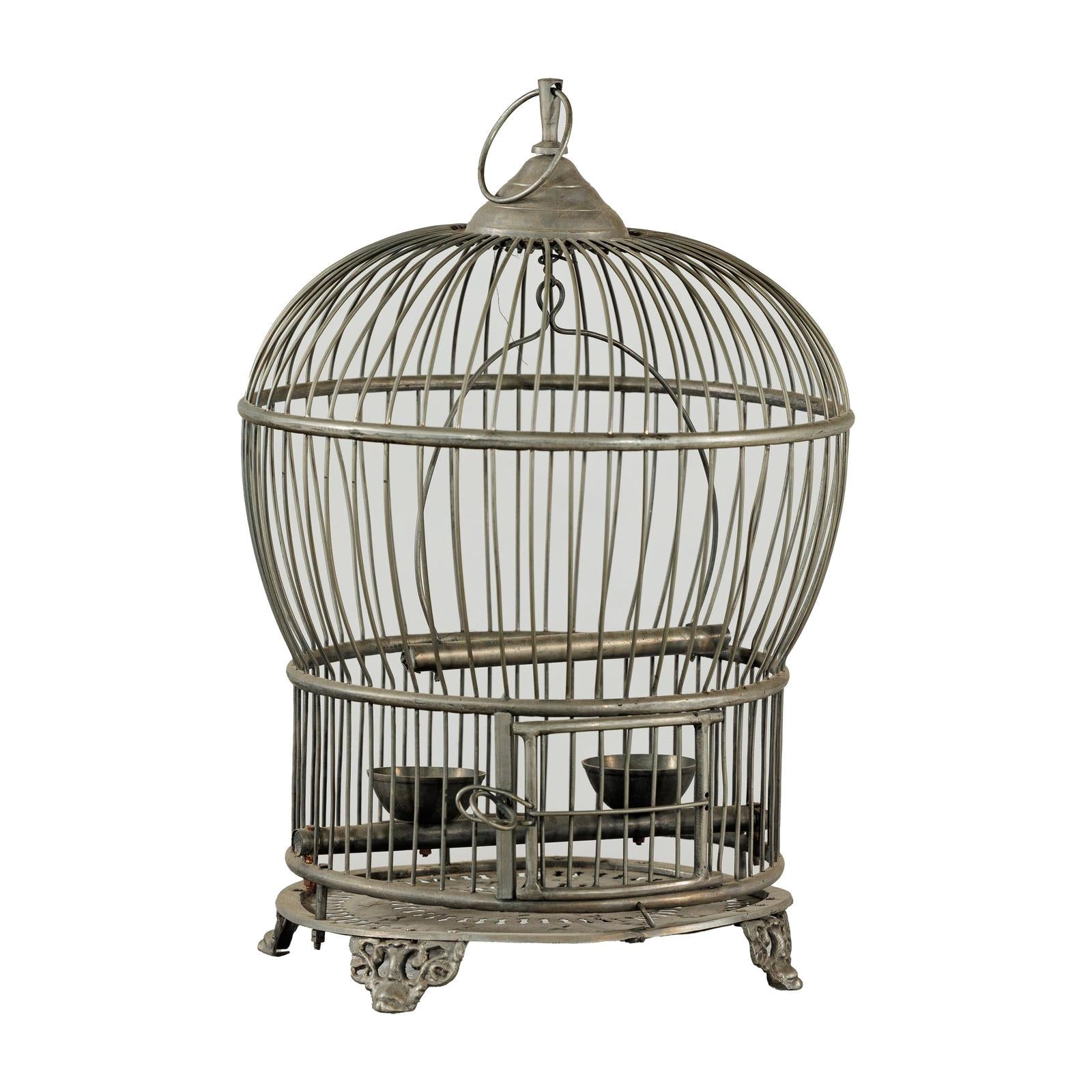 Antique Brass Bird Cage with Montgolfière Form, Pierced Feet-1. Asian &amp; Chinese Furniture, Art, Antiques, Vintage Home Décor for sale at FEA Home