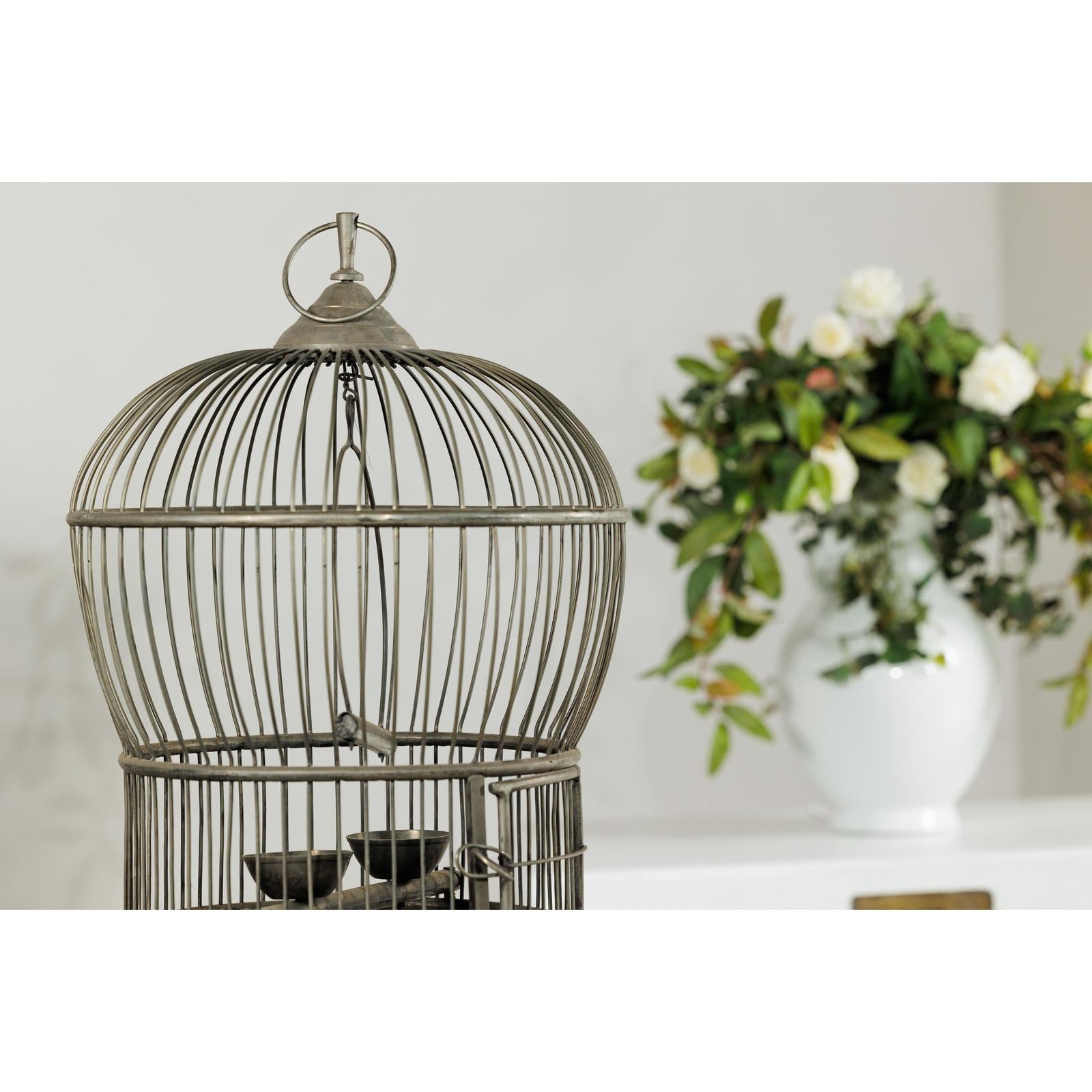 Antique Brass Bird Cage with Montgolfière Form, Pierced Feet-10. Asian &amp; Chinese Furniture, Art, Antiques, Vintage Home Décor for sale at FEA Home