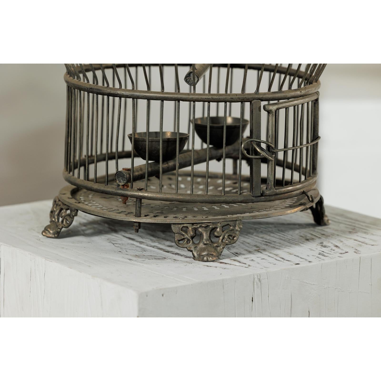 Antique Brass Bird Cage with Montgolfière Form, Pierced Feet-13. Asian &amp; Chinese Furniture, Art, Antiques, Vintage Home Décor for sale at FEA Home