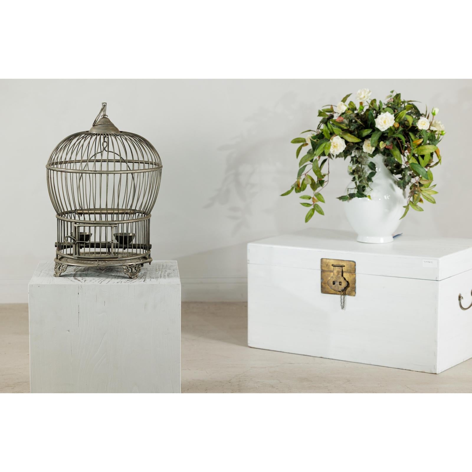 Antique Brass Bird Cage with Montgolfière Form, Pierced Feet-15. Asian &amp; Chinese Furniture, Art, Antiques, Vintage Home Décor for sale at FEA Home