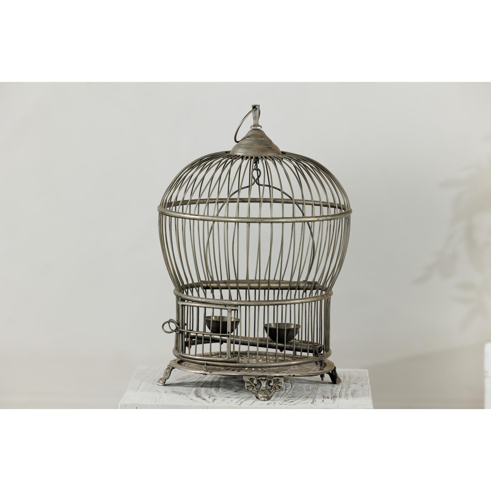 Antique Brass Bird Cage with Montgolfière Form, Pierced Feet-16. Asian &amp; Chinese Furniture, Art, Antiques, Vintage Home Décor for sale at FEA Home