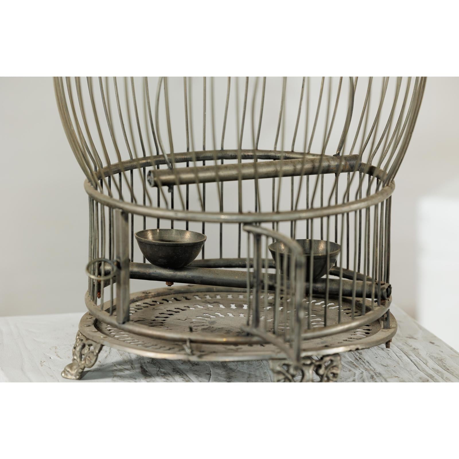 Antique Brass Bird Cage with Montgolfière Form, Pierced Feet-17. Asian &amp; Chinese Furniture, Art, Antiques, Vintage Home Décor for sale at FEA Home