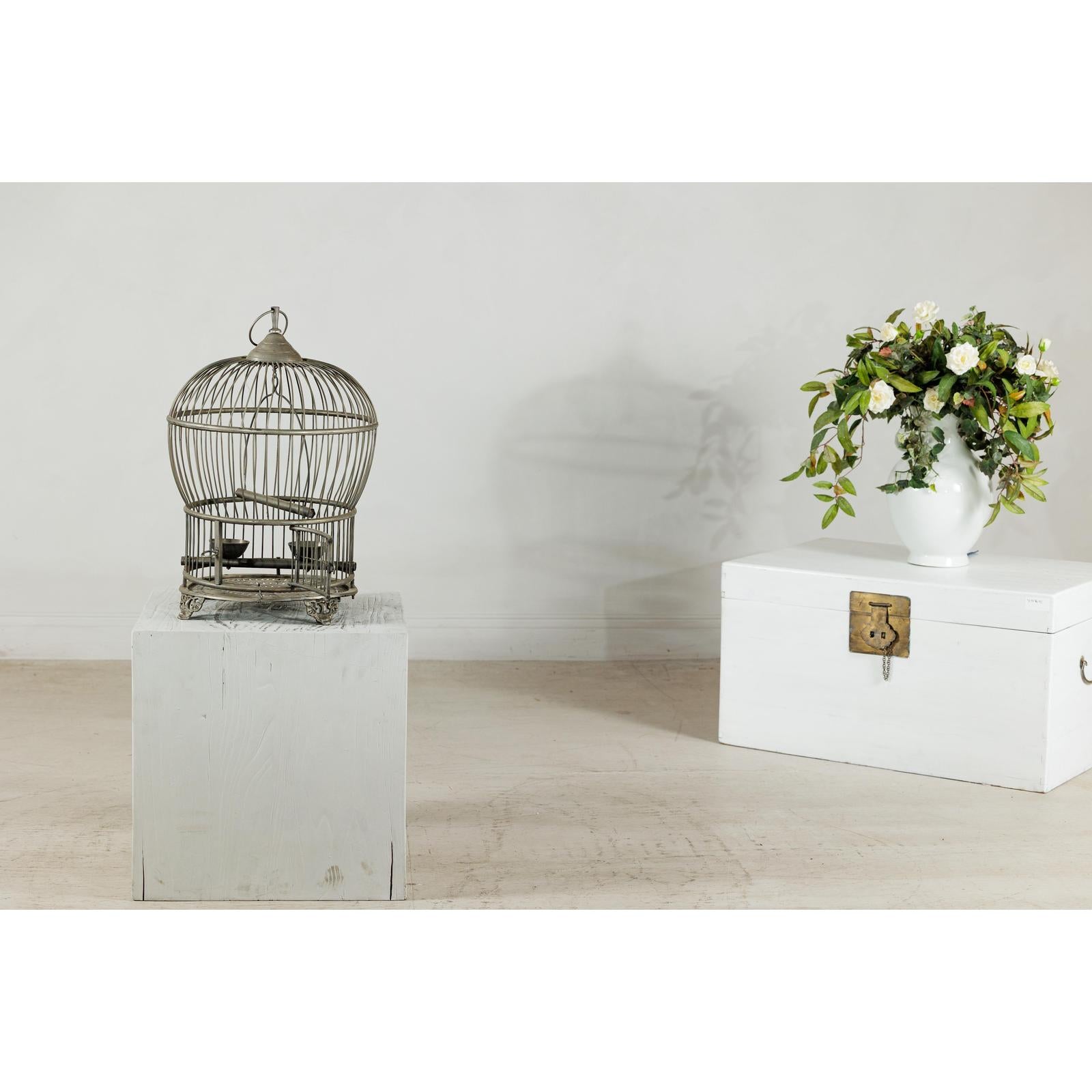 Antique Brass Bird Cage with Montgolfière Form, Pierced Feet-2. Asian &amp; Chinese Furniture, Art, Antiques, Vintage Home Décor for sale at FEA Home